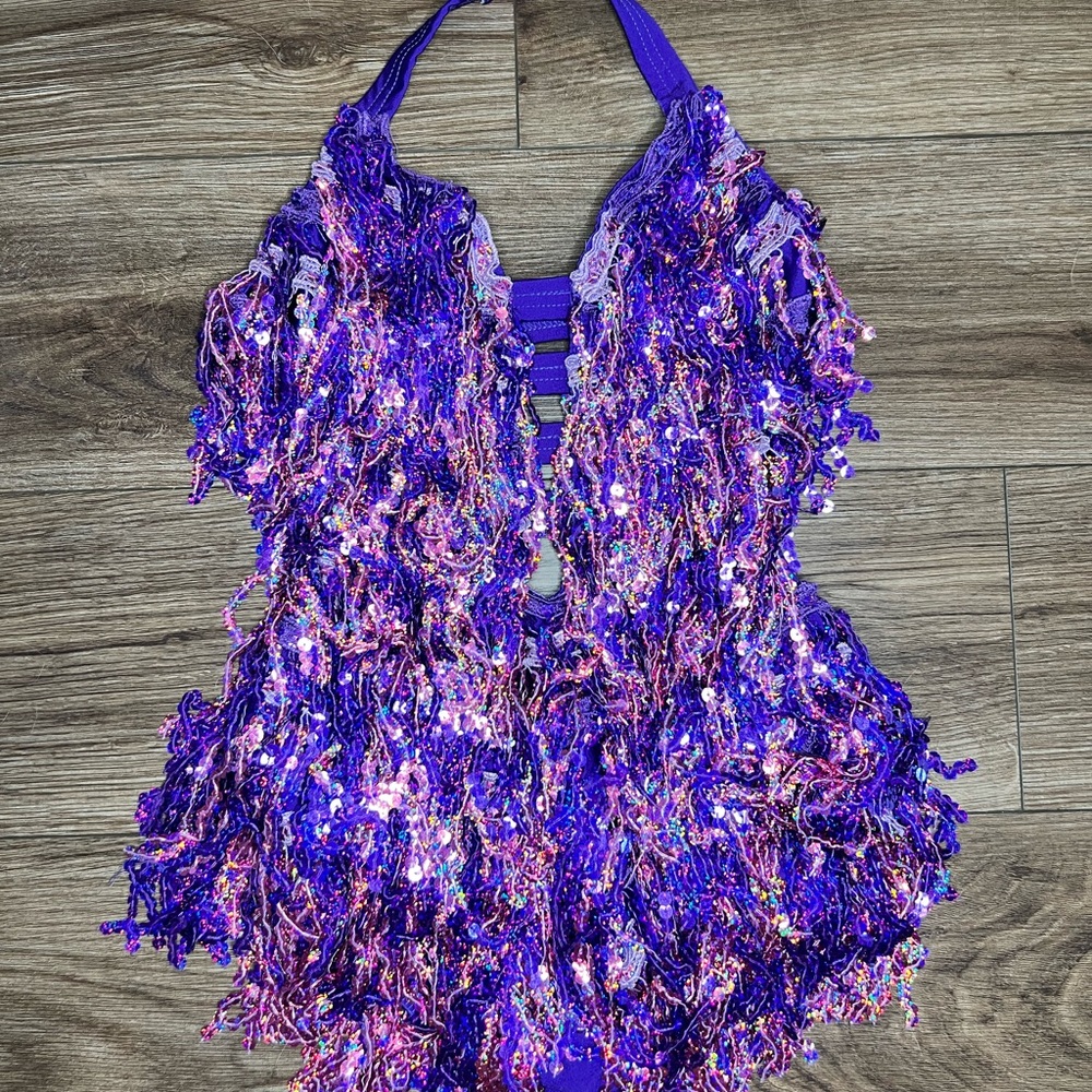 Glamour Costumes Vibrant Purple Fringe Halter Top